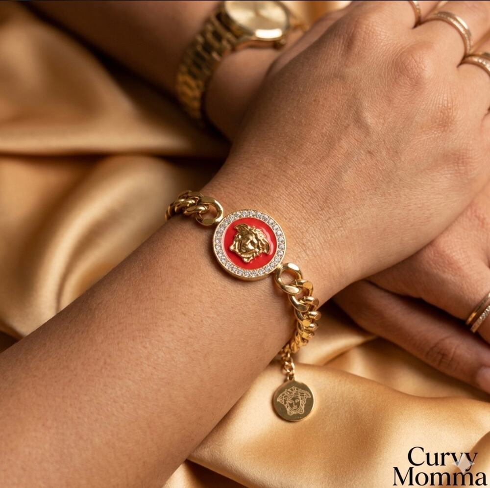 Gold Medusa Curb Chain Bracelet